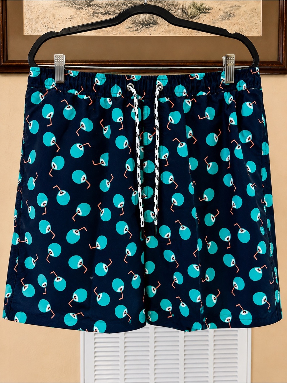 Snapper Rock Coco Loco Men’s Navy Martini Print Trunks Board Shorts XL UPF 50+